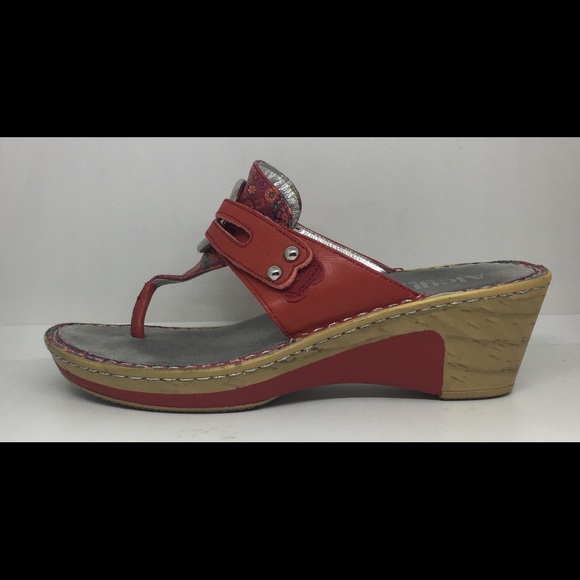 ALEGRIA RED THONG Women's Wedge SANDALS Sz 39 US 9 - Picture 4 of 8